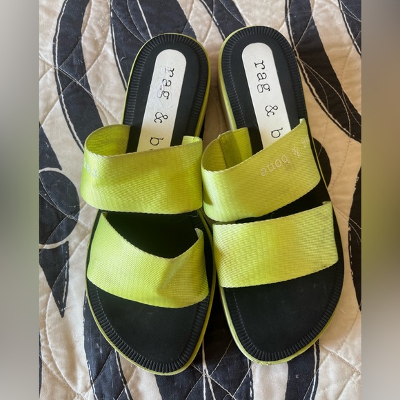 SOLD❤️ RAG & BONE Mila Neon Yellow Acid Green Slide Double Strap Sandal - Picture 6 of 12